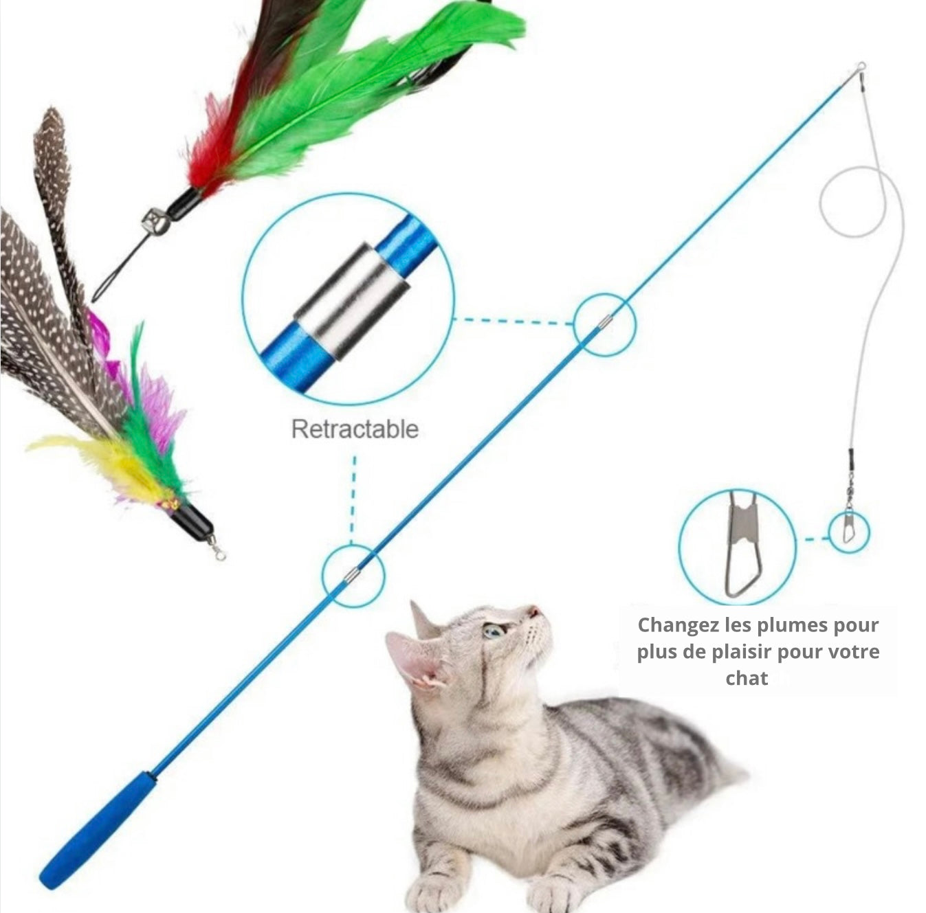 Cannes à plumes interchangeables pour chats - lots de 11 accessoires ludiques