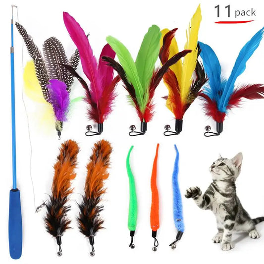 Cannes à plumes interchangeables pour chats - lots de 11 accessoires ludiques